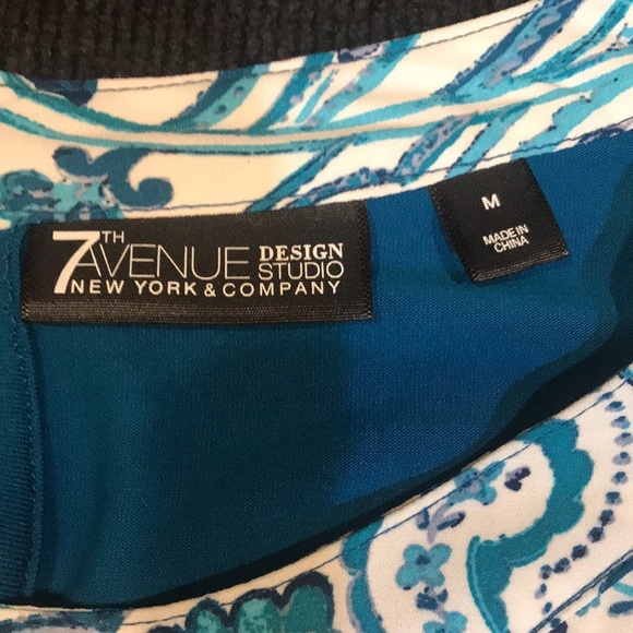 7th Avenue NY&C Blue Floral Paisley Mixed Media Short Sleeve Blouse-Size M - Picture 10 of 13